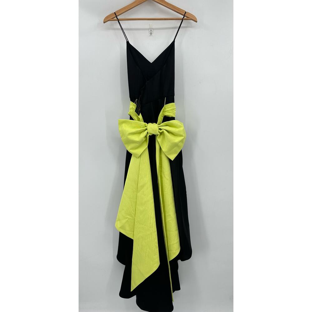 ALICE + OLIVIA Joss Gown Black with Citron Bow Hi-Lo Hemline Size 4 NWT - Picture 6 of 10